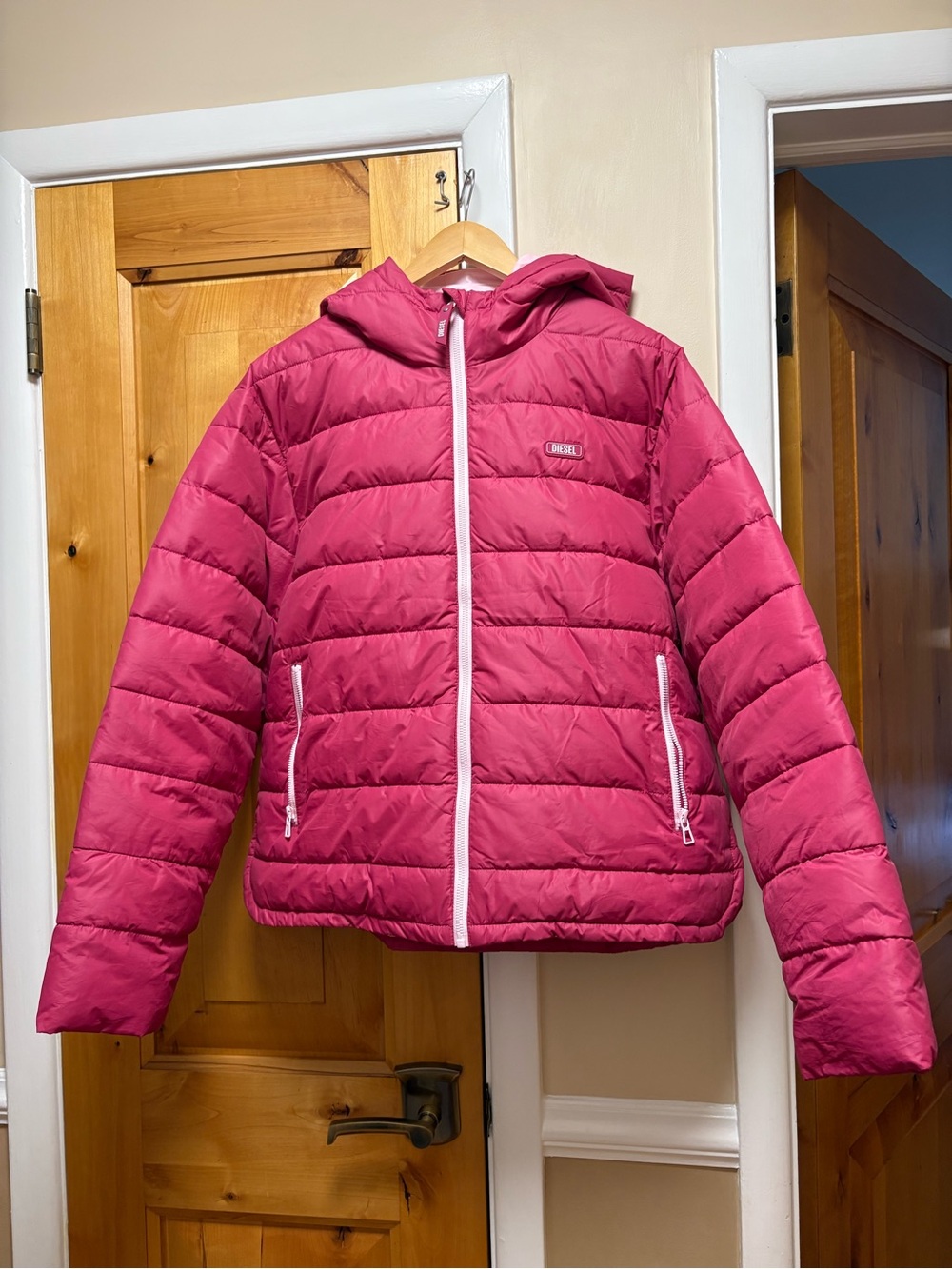 Pink Diesel Quilted Hooded Puffer Jacket